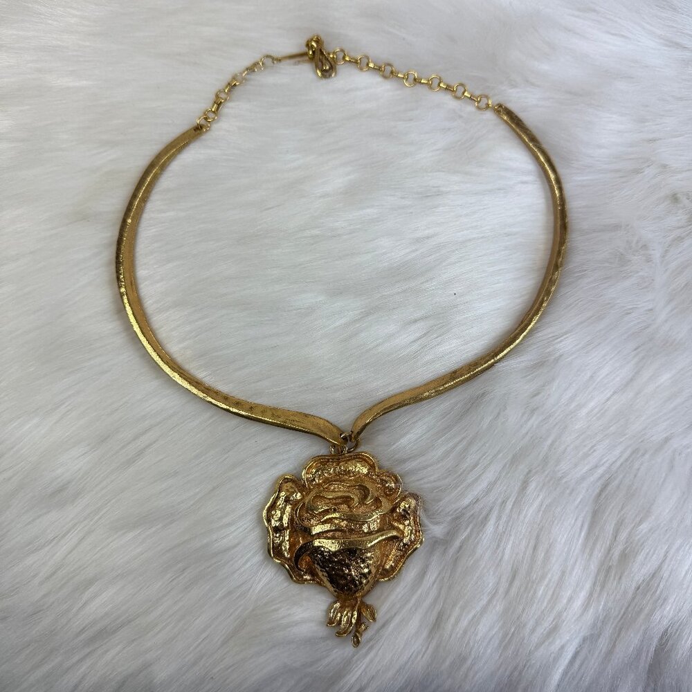 Vintage Coro Dangling Rose Flower Pendant Choker Collar Necklace 12-15"